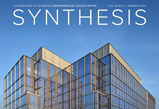 Magazine cover with text overlying photo of building.
