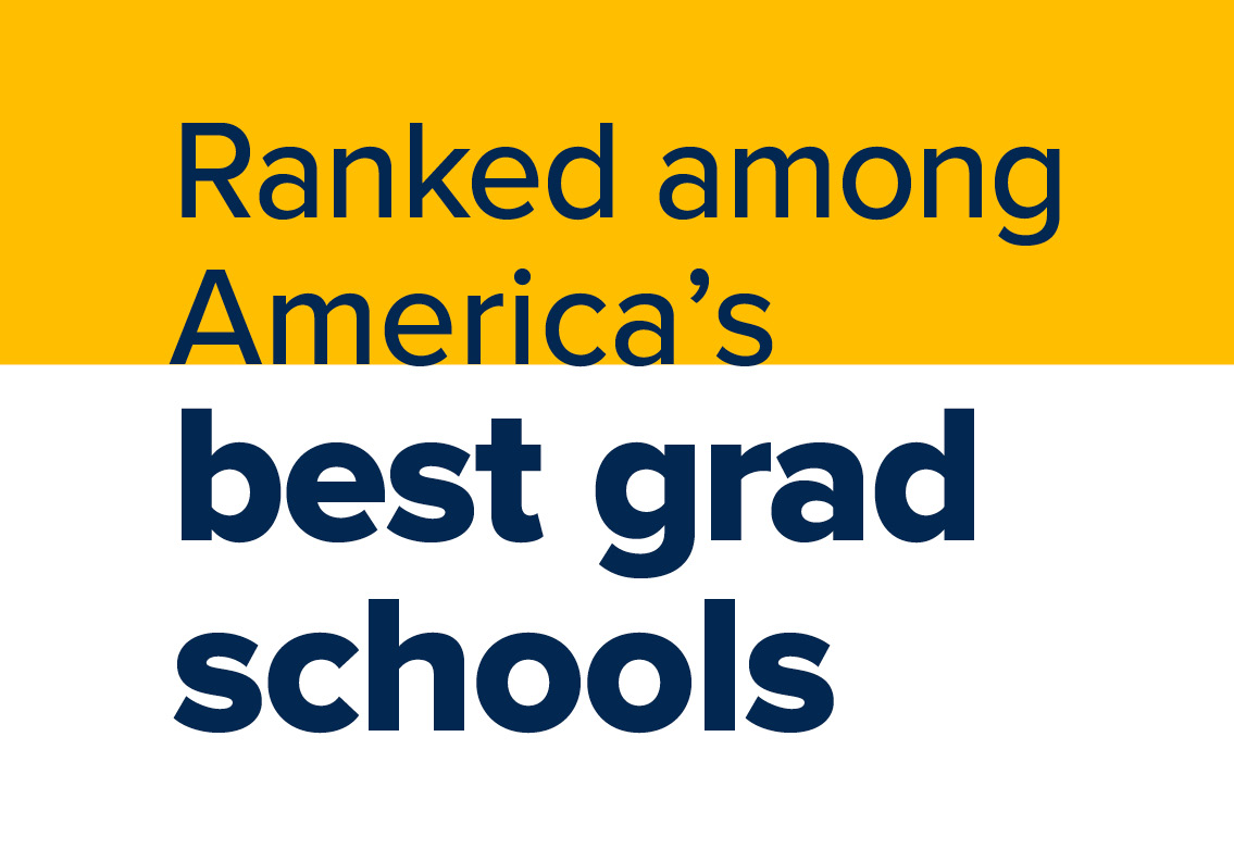 blue and gold graphic  reads ranked among America's best grad schools