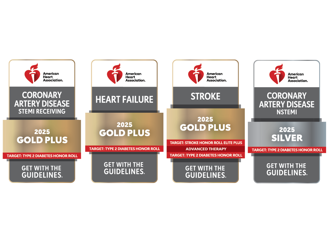Four badges in a row from the American Heart Association 